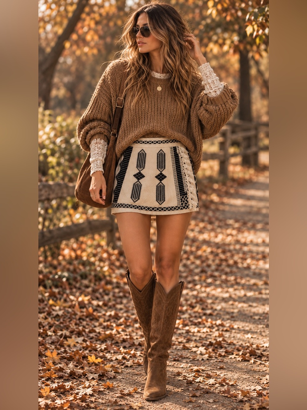 Free People Embroidered Fringe Wrap Skort Cream Black Size 2